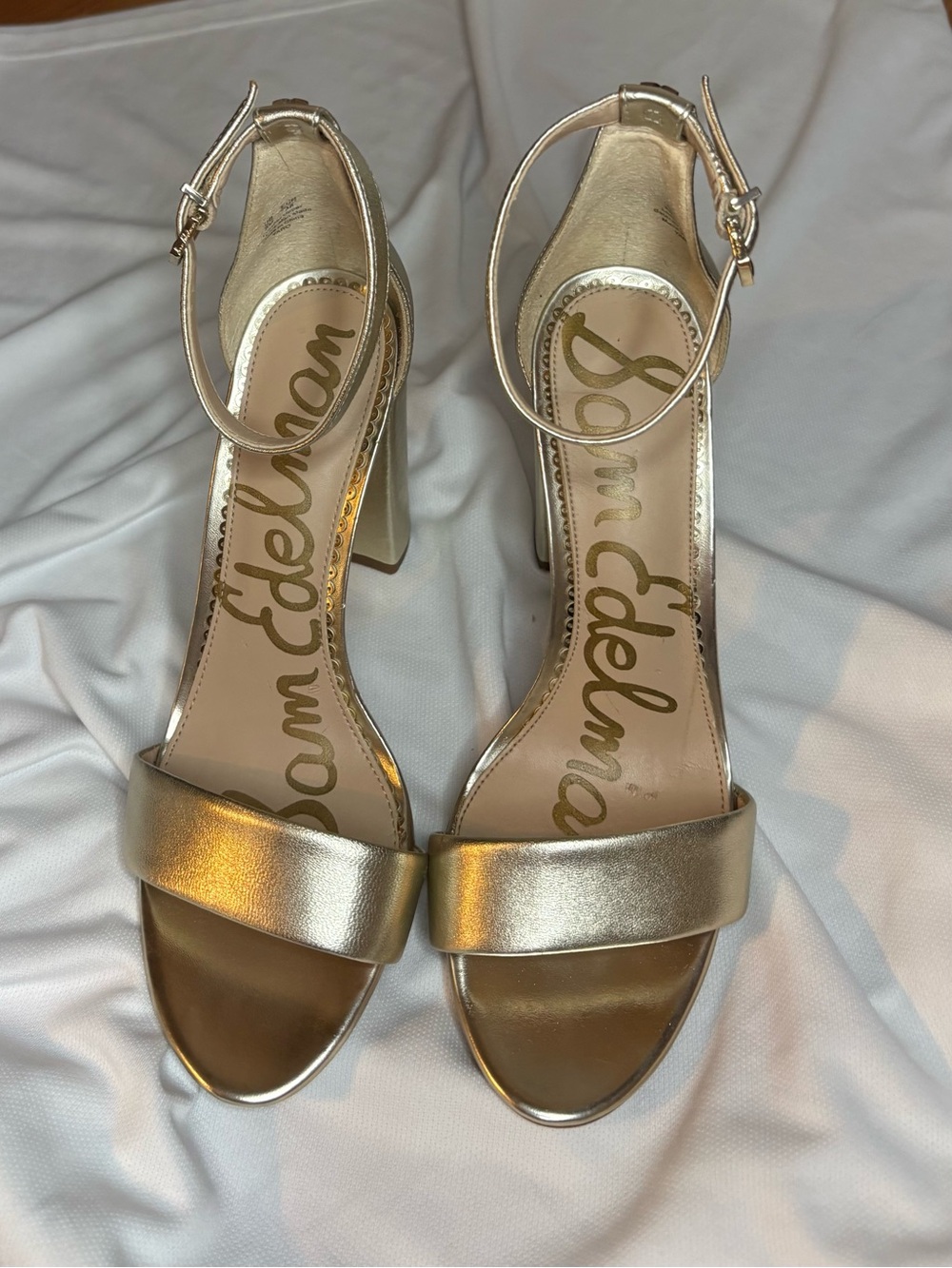 Sam Edelman gold block heeled sandals. 
Size 8M